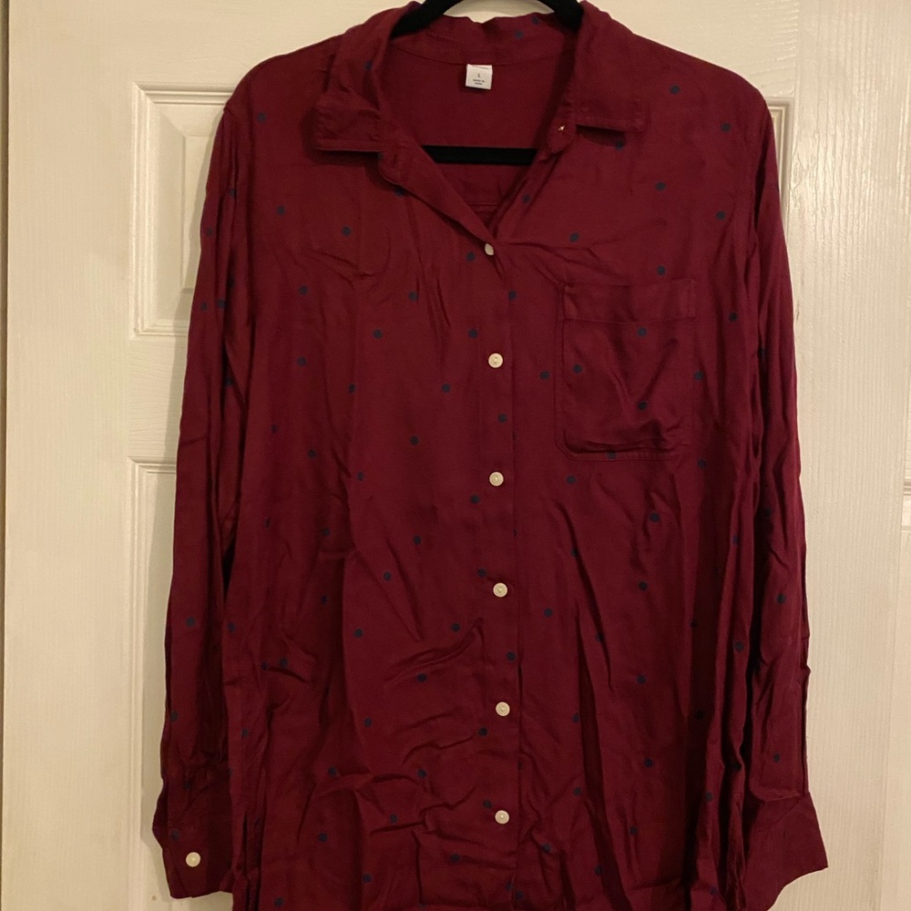 Polka Dot Drapey Tunic Button Up